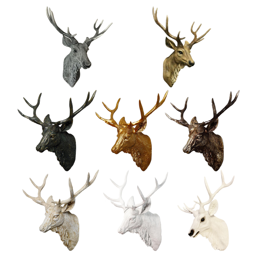 Deer Head Moose Antlers Wall Mount Sculpture Living Room Bedroom Ornaments