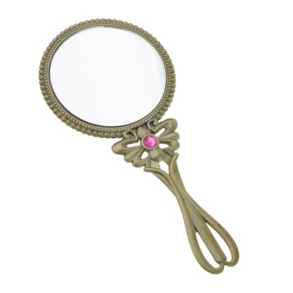 Fashion Retro Vintage Hand Held Makeup Mirror Women Cosmetic Bronze Mirror