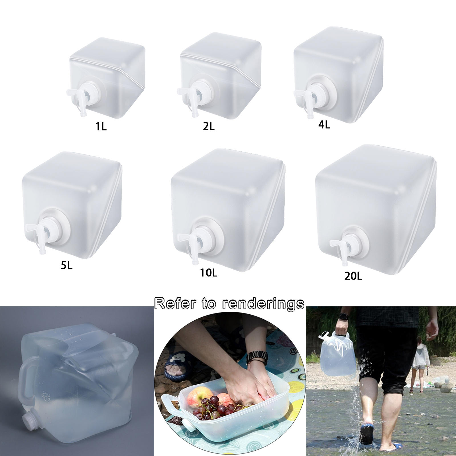 BPA Free Collapsible Water Container with Lid and Tap Foldable Water Canteen Portable for Garden Camping Hiking Outdoors Fishing
