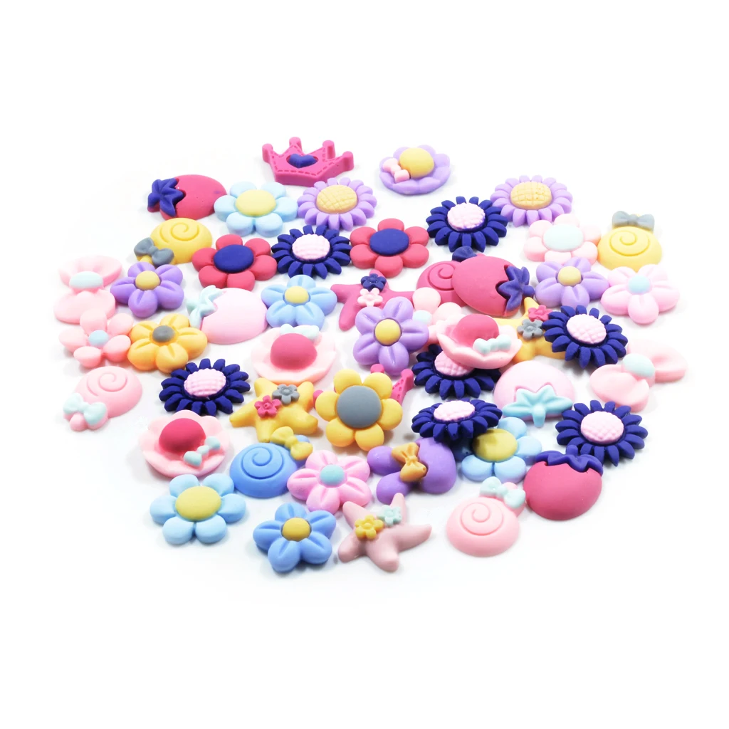 50Pcs Mixed Kawaii Resin Flatback Cabochon Embellishment Craft DIY Scrapbooking Decoration Kids Girls Hair Bows Accessories