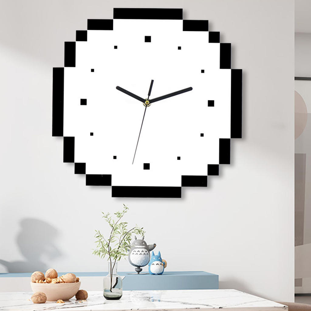 30cm Large Round Art Mosaic Pixel Wall Clock Bedroom Bathroom Decor Ornament