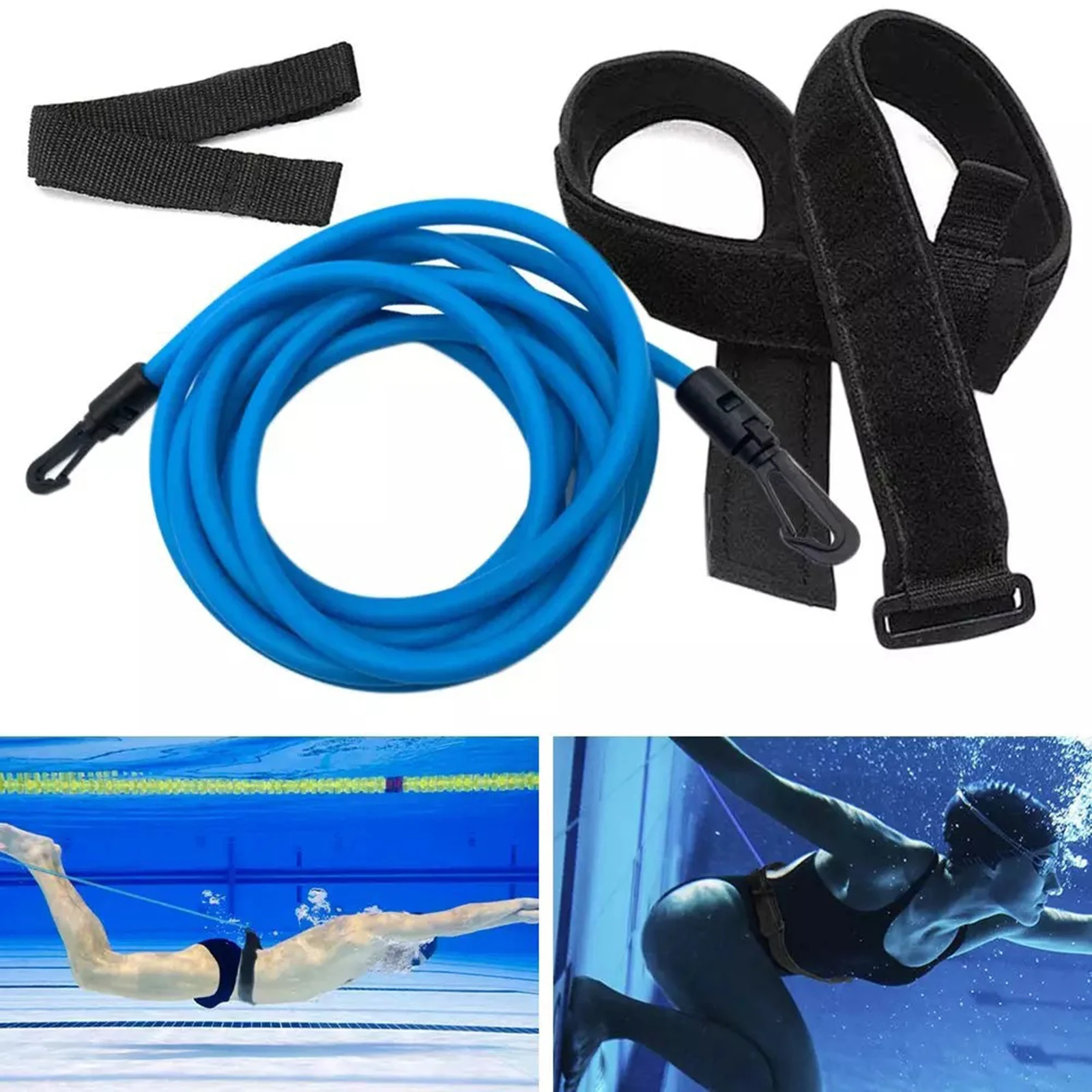 Swimming Resistance Belt Band Swim Trainer Tether Bungee Cord Tube Harness