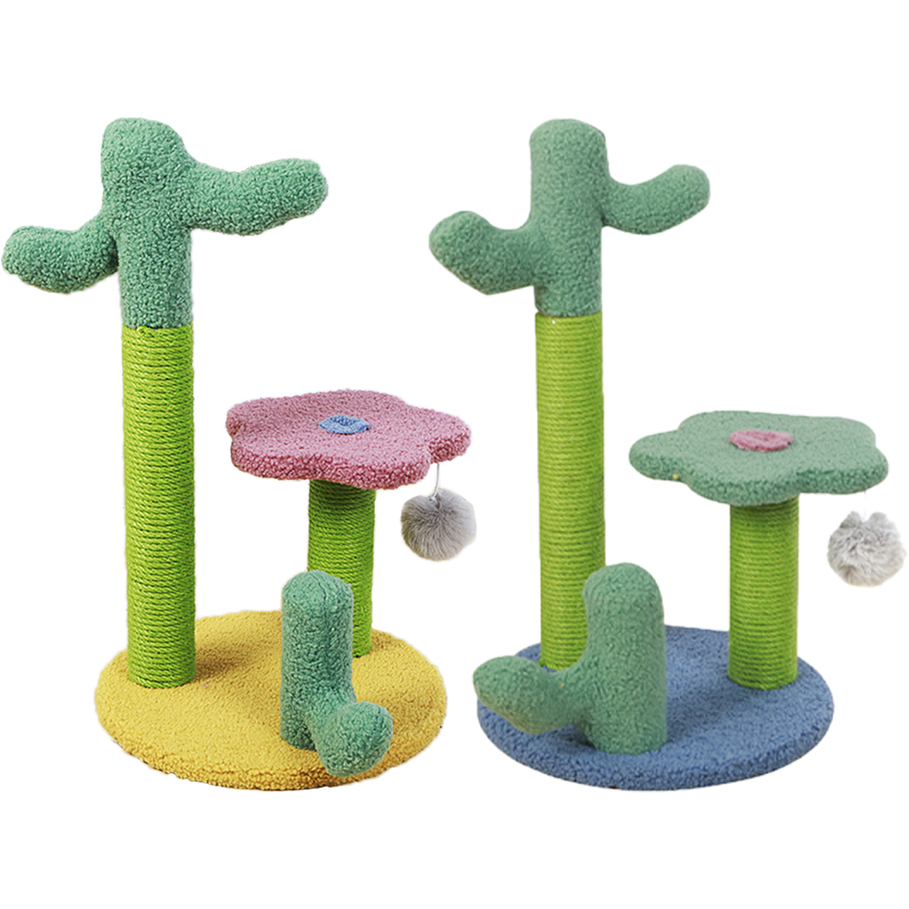 Cactus Cat Tree Scratching Post Kitten Climbing Frame Scratcher Toy Activity Centre Hanging Ball Toys for Cat Indoor