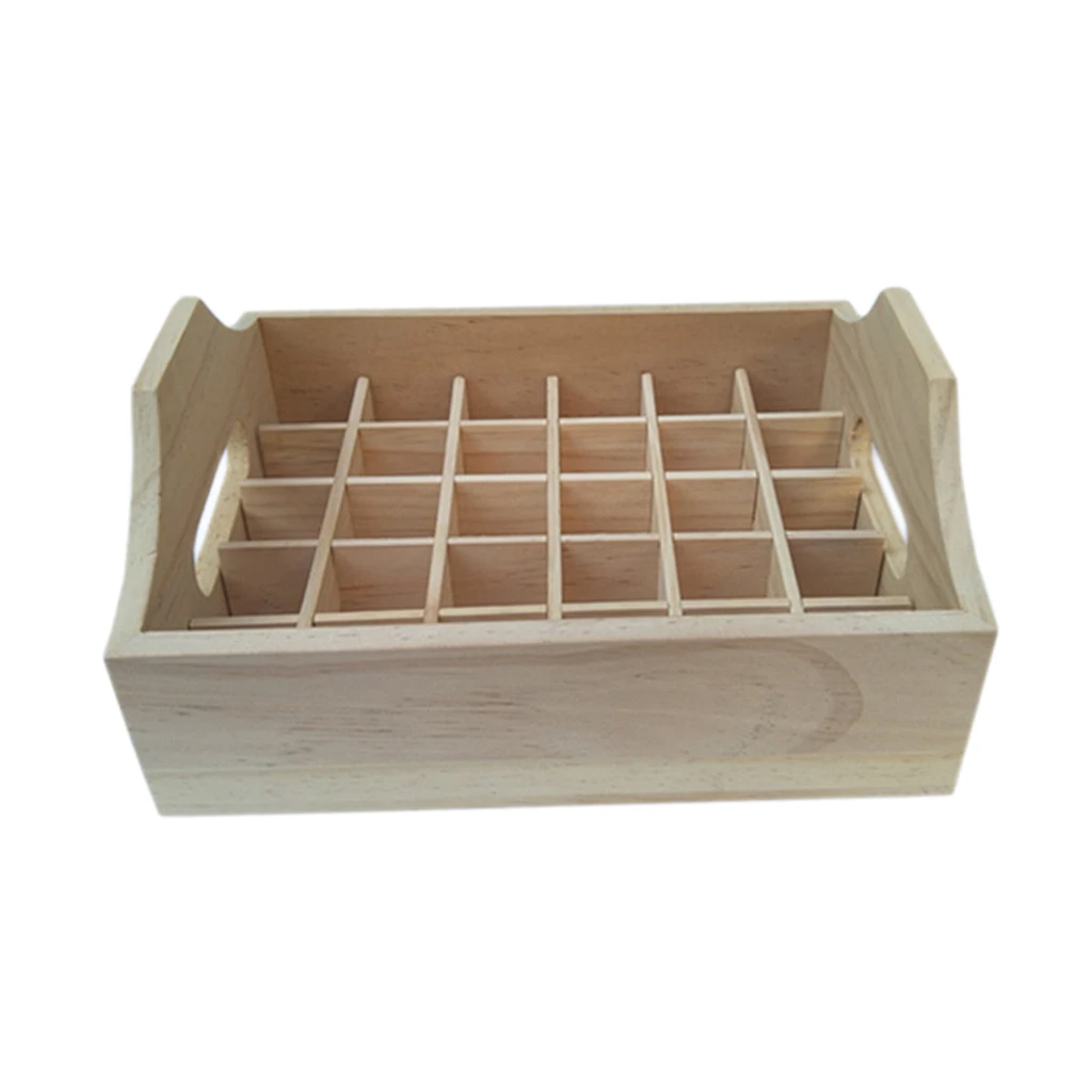 30 Grids Essential Oil Storage Box Wooden Holder Display Case with Handle Organizer Tray For 20ml Bottles, Natural Pine Wood