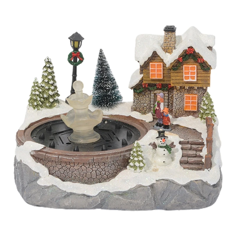 Animated Musical Resin Xmas Scene With Train Christmas Decoration Village 