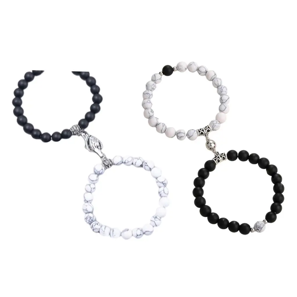 2Pcs Couples Magnetic Bracelets Adjustable Beads Mutual Attraction Elastic Jewelry for Gifts Girlfriend Boyfriend Him & Her
