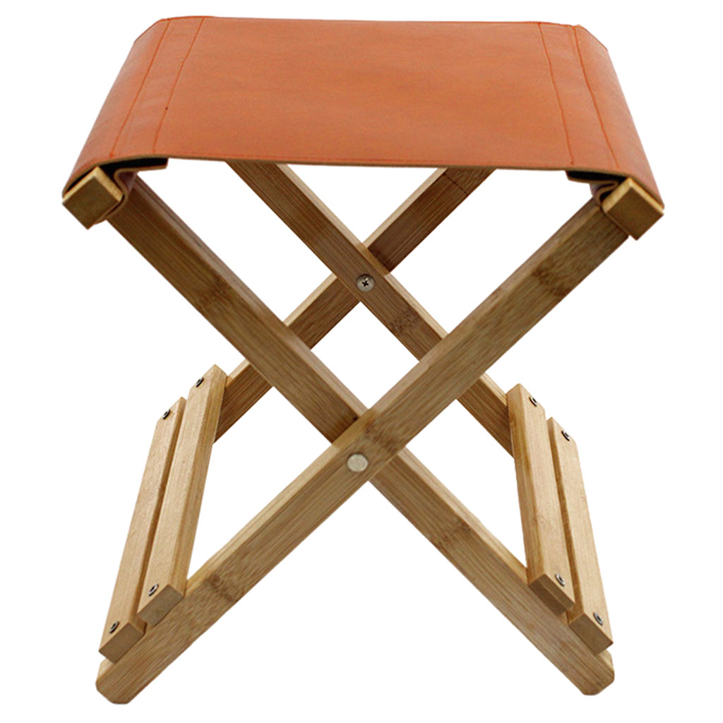 Portable Folding Chairs Bamboo Wood Leather Chair Leather Mazar Ultra Light Foldable Stool Kids Adults for Beach Garden