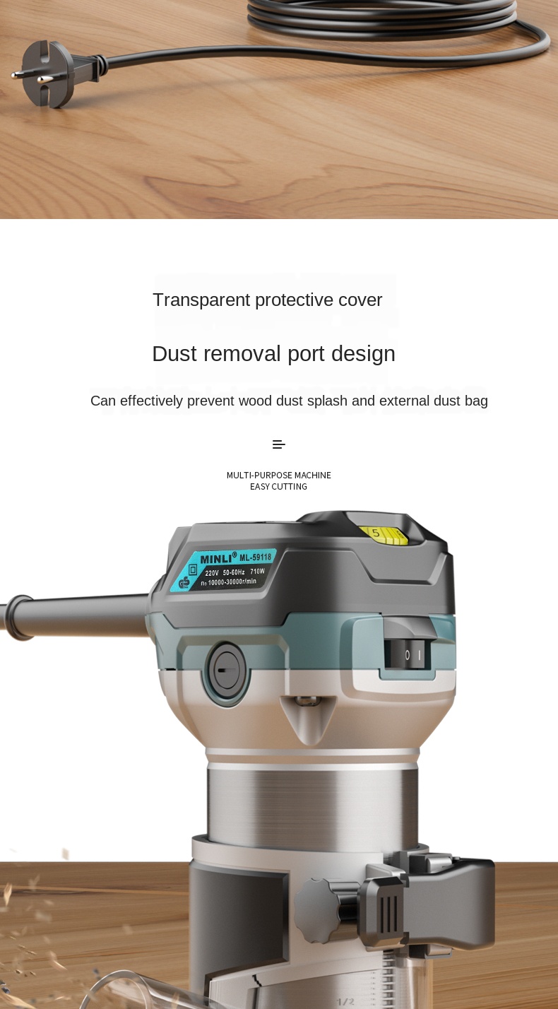 Ru 710w 220v trimmer roteador de madeira