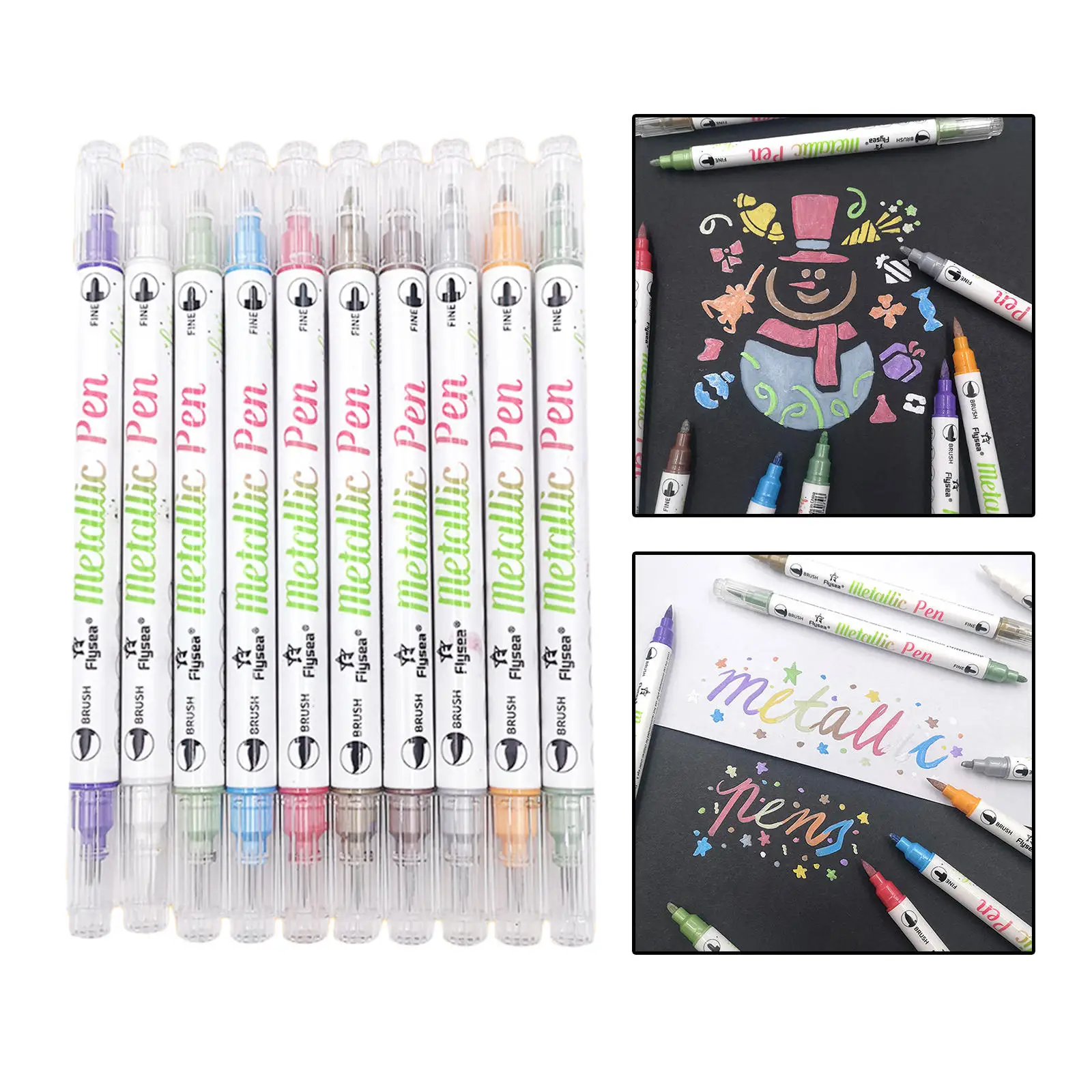 10 Colors Double Head Metallic Paint Pens Markers Writing Doodle Pens for