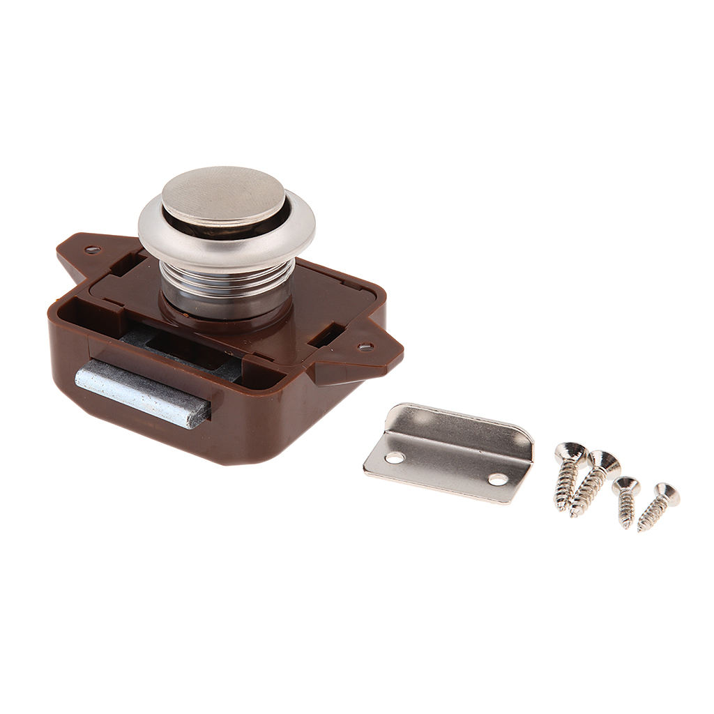 Brown Cupboard Drawer Push Button Door Lock Press Close Latch Catch Campervan