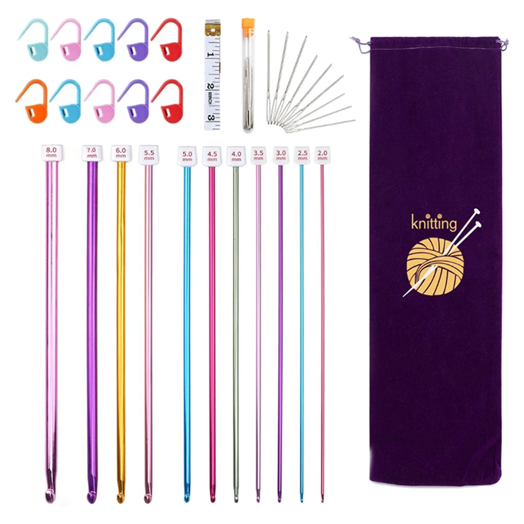 2mm-8mm Comfortable Crochet Hooks Set with Storage Bag, Extra Long Crochet Needles , Stitch Markers, Measuring Tape