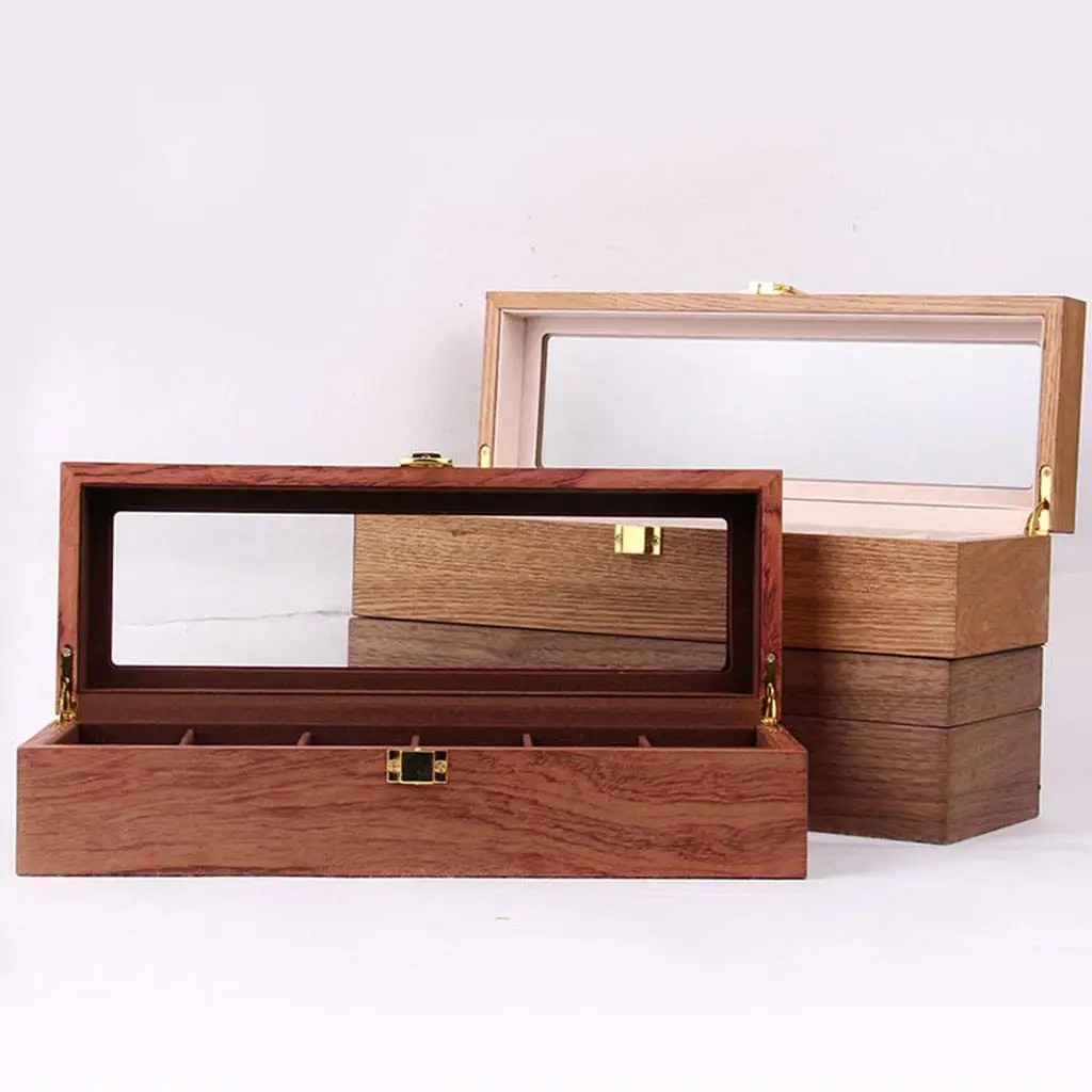6 Slots Wooden Watch Display Case Jewelry Bracelet Storage Organiser Box Gift for Men Women