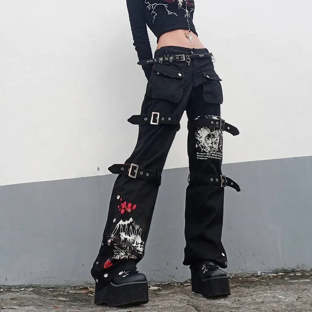 Altgirl Emo Alternative Jeans Women Dark Gothic Streetwear Harajuku Y2k Punk  Lace Patchwork High Waist Ribbon Chain Denim Pants - Jeans - AliExpress