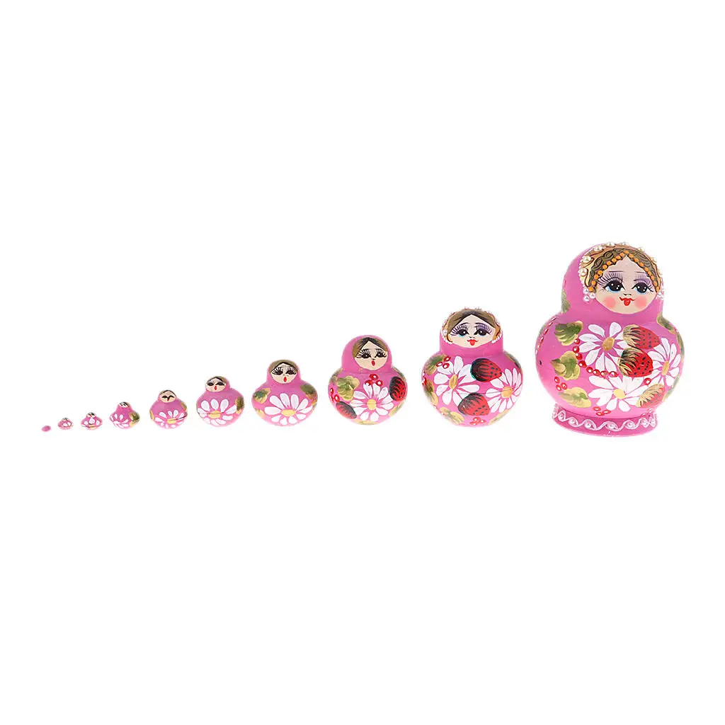 Pink Flower Girl Wood Nesting Dolls Matloschka Kids Birthday