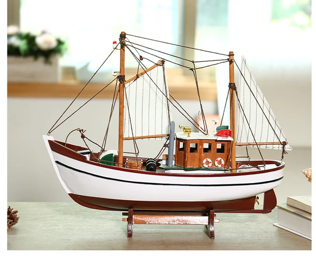European-style Solid Wood Fishing Boats Model Sailboat Crafts
