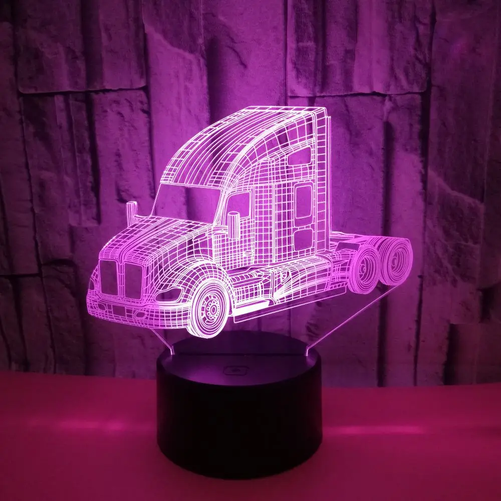 Truck Design 3D Illusion Night Light USB 7 Colors Change Remote Control Led Table Desk Lamp Christmas Gifts Car Toys  for Kids battery night light