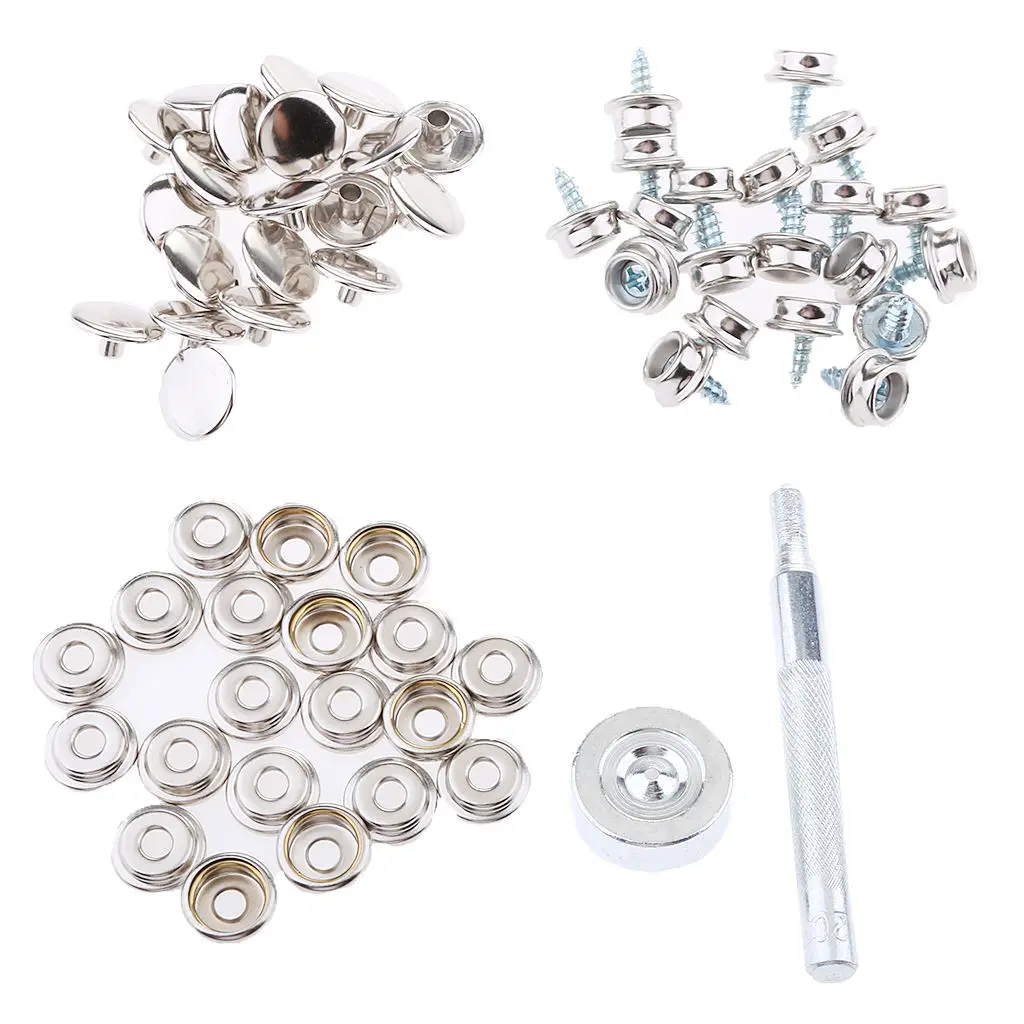 152Pcs Stainless Steel Boat Marine Cover Fastener Snap 3/8`` Screw Kit with Installation Tool