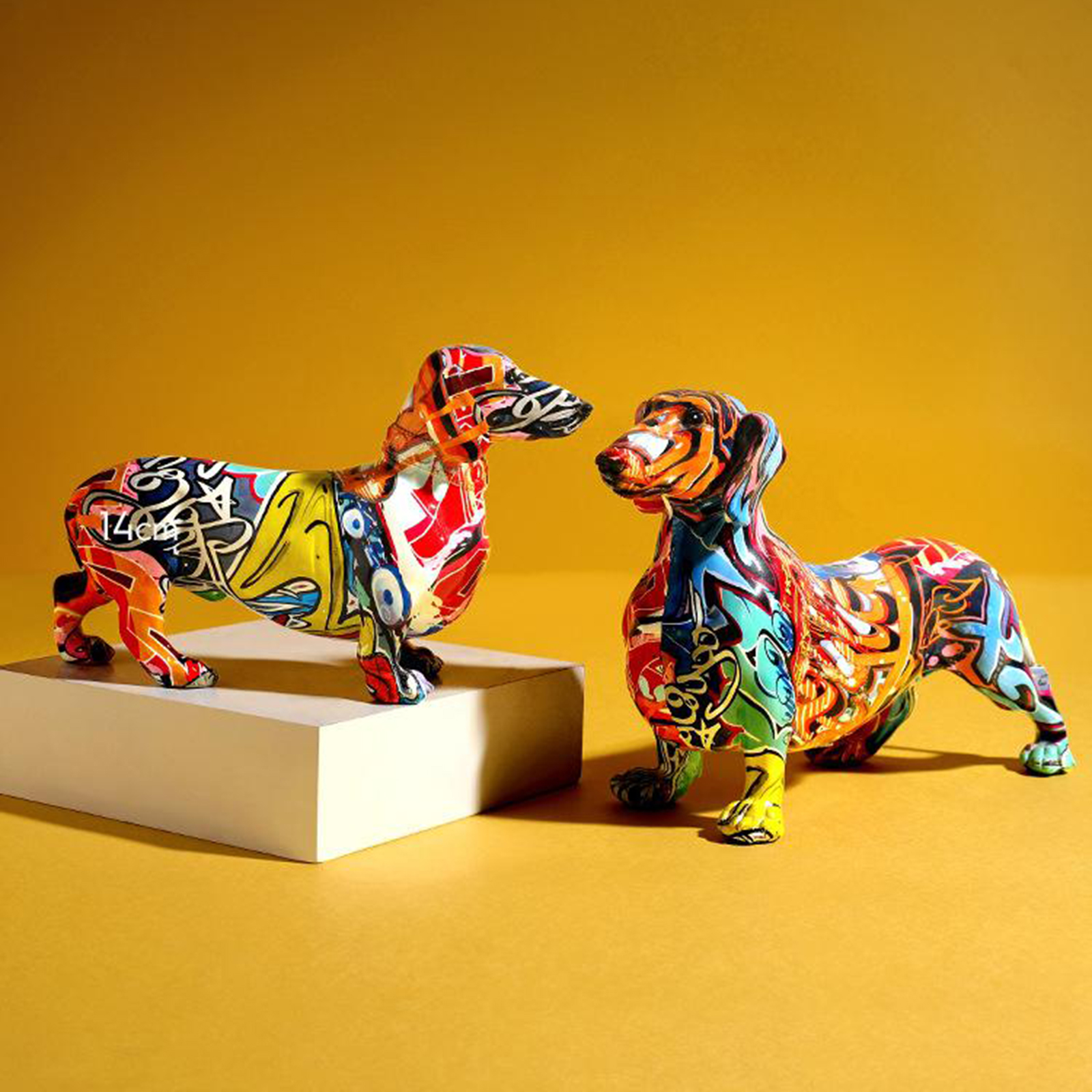Scandinavian Paintingaffiti Dachshund Dog Sculpture Figurine Art Animal Statue