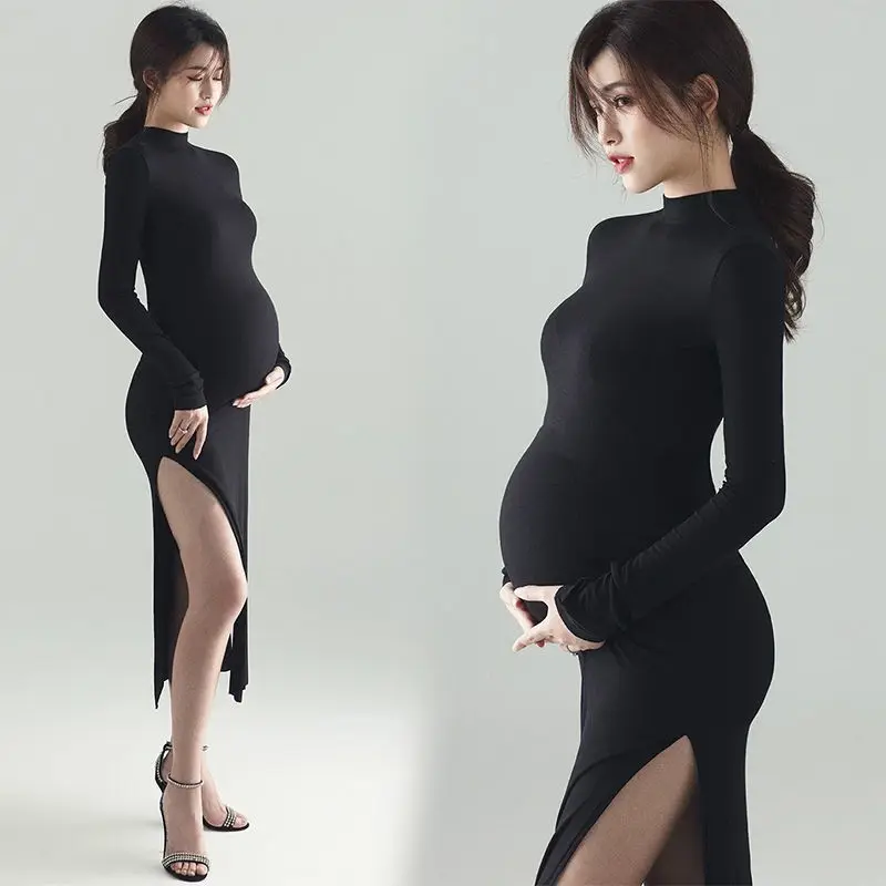 Moderno de malha vestidos para grávidas preto