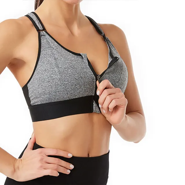 CAROOTU Wireless Supportive Sports Bra for Women Front Zip Design Cross  Back Vest Yoga Workout Wear