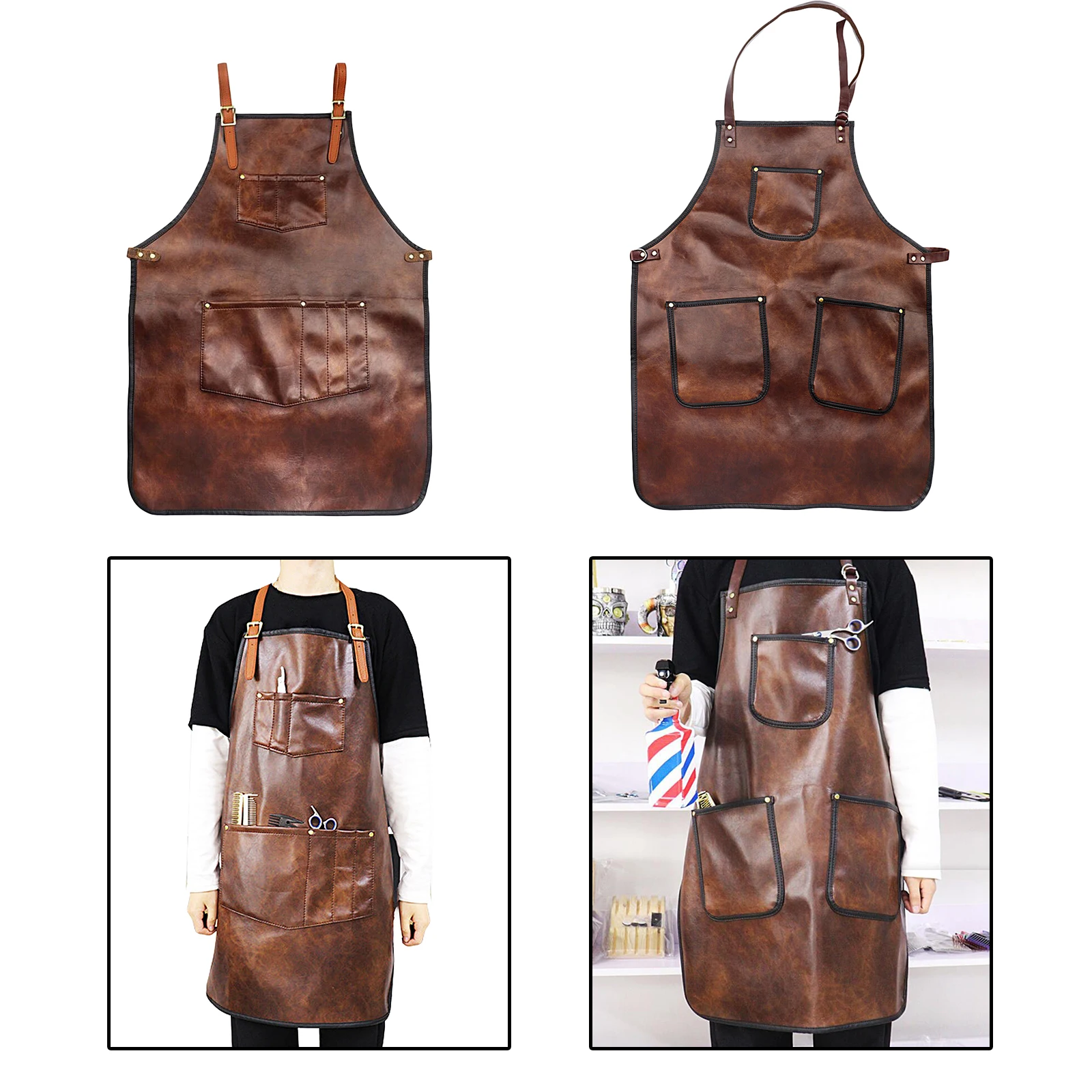 CrossBack PU Leather Hairdressing Barber Apron Work Apron Professional Grade Chef Apron Multi-use Heavy Duty Premium Quality