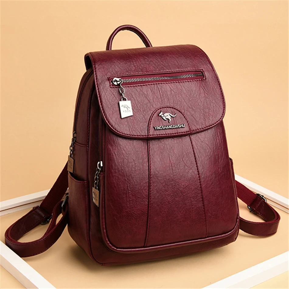 Women Fashion Backpack 2021 New High Quality Soft Leather Bagpack Travel Large Capacity School Bags for Teenage Girls Rucksack