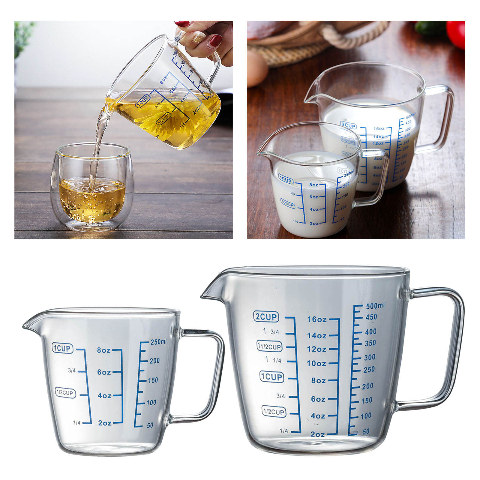 Glass Measuring Cup Microwave Safe Heat Resistant with Handle Measuring Tools for Home Bar