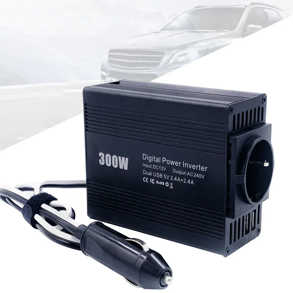 Portable 300W Power Inverter DC 12V to 100V with 2 USB Port Auto Charger Converter Adapter for Vehicles Laptop Mobile Phone