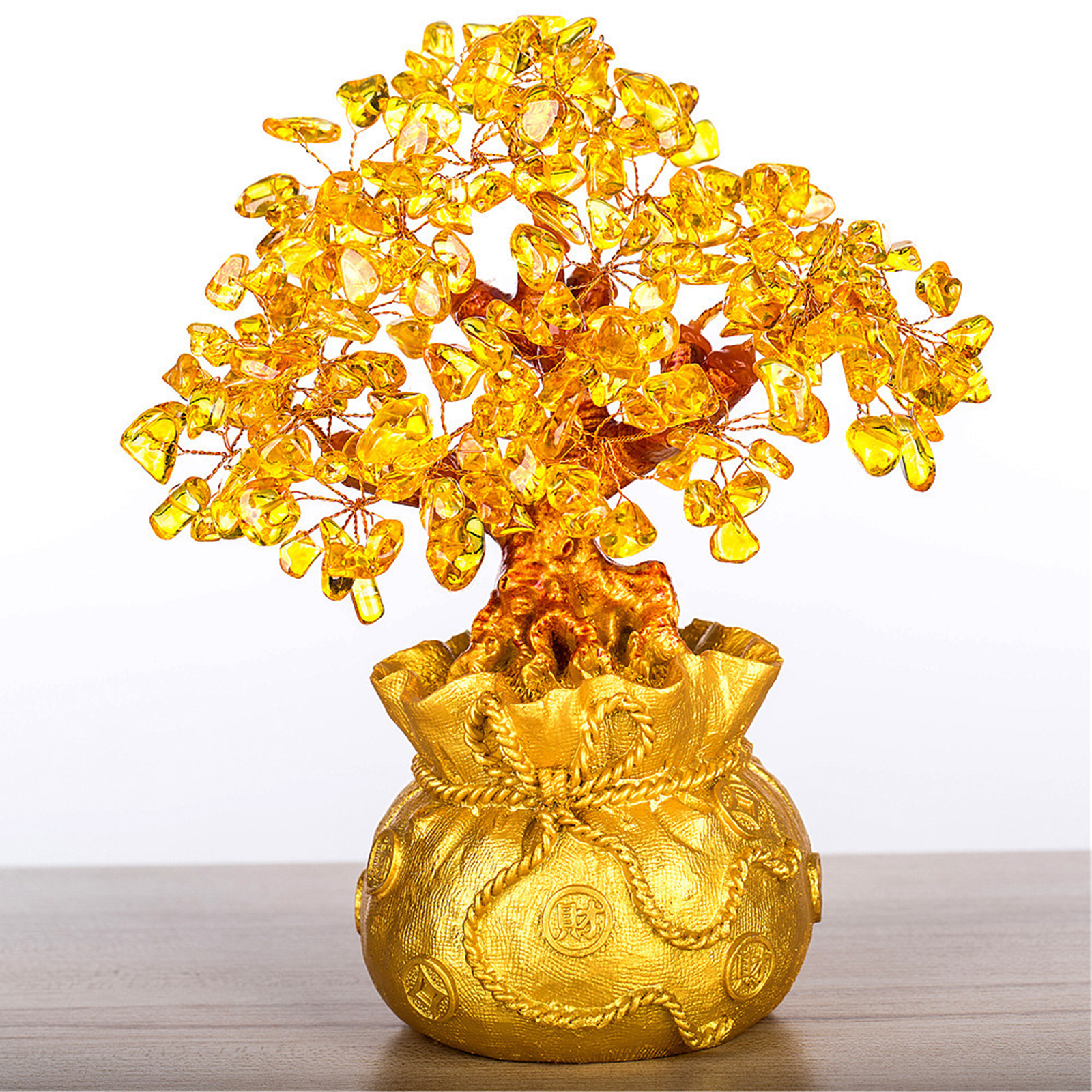 Crystal Money Tree Bonsai Wealth & Good Luck Feng Shui Lucky Tree Plant Home Office Tabletop Bedroom Living Room Decor Art Craft
