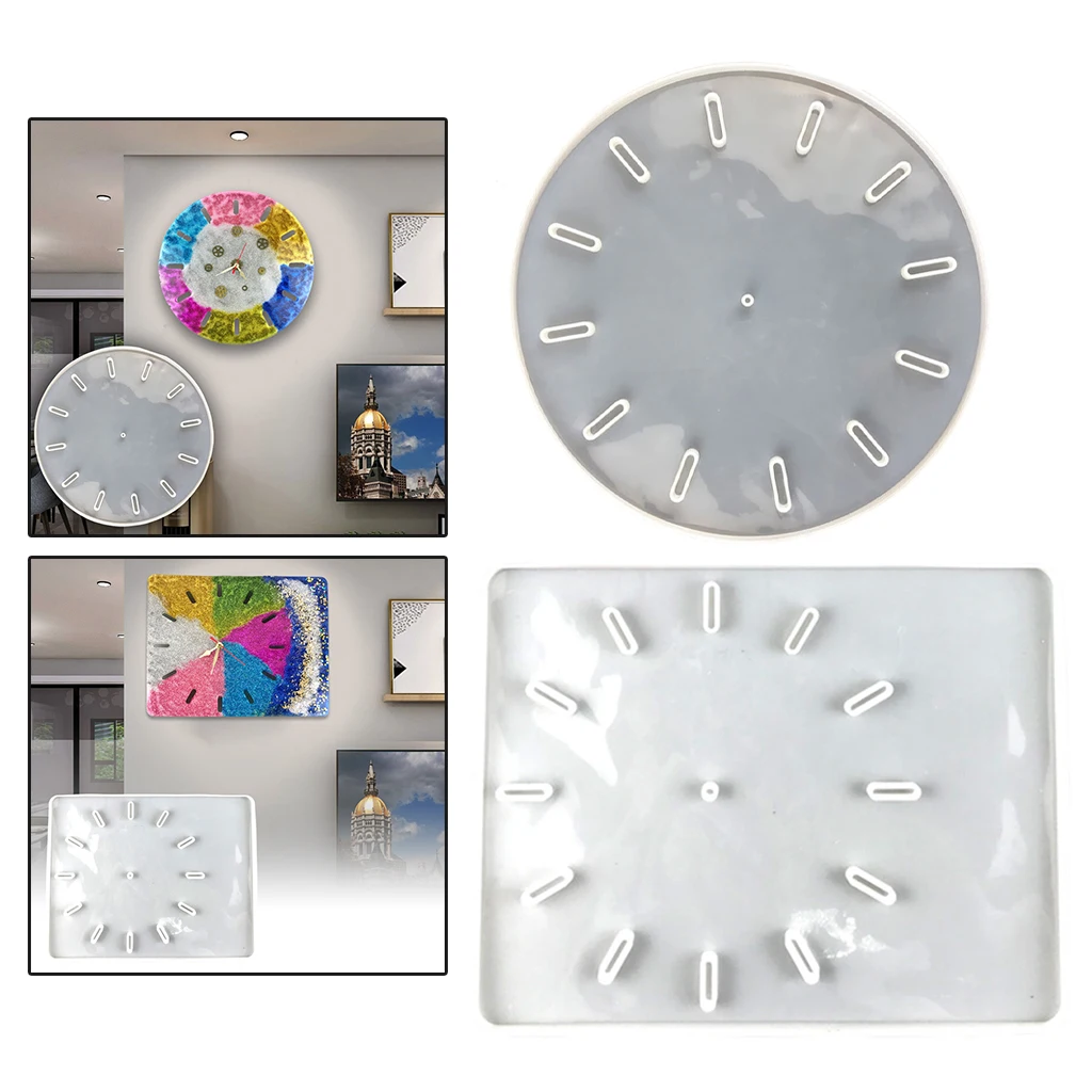 Big Size Clock Silicone Mold DIY Square Round Clock Watch Mould Wall Hanging Decorative Mirror Epoxy Resin Mold
