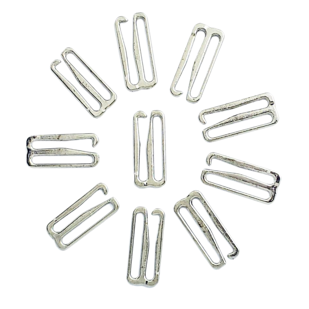 10 Sets Nylon Coated Metal Lingerie Adjustment strap slides Hardware Sewing Clips Clasp Hooks for Bra Strp (25mm, Silver)