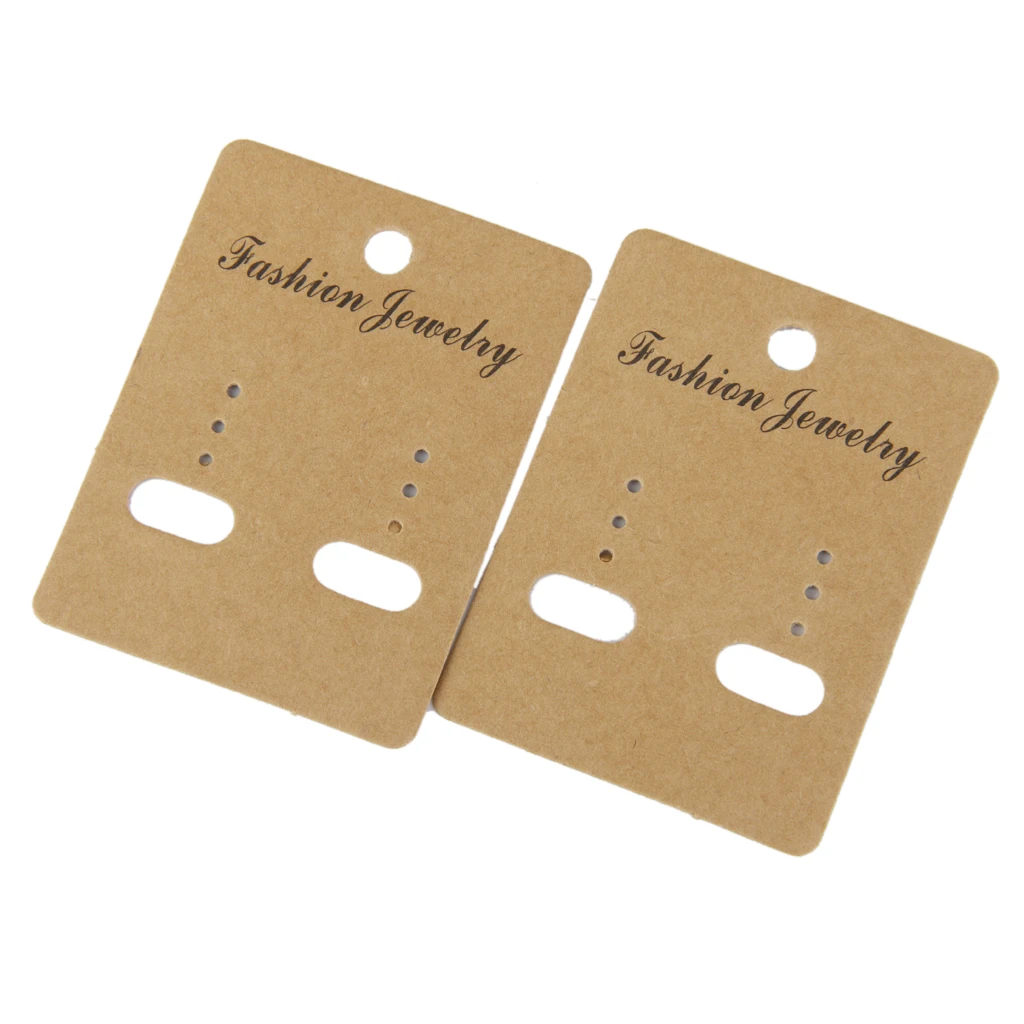 FOIMAS 100pcs Earring Display Card,Brown Kraft Necklace Display Card Holder with Seal Bags and Earring Stud Backs for Jewelry Making Packaging 