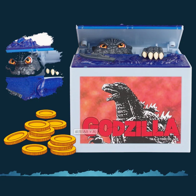 Godzilla Piggy Bank Coin Box LED Sound Gimmick Action Moving Figure Kids Gift 