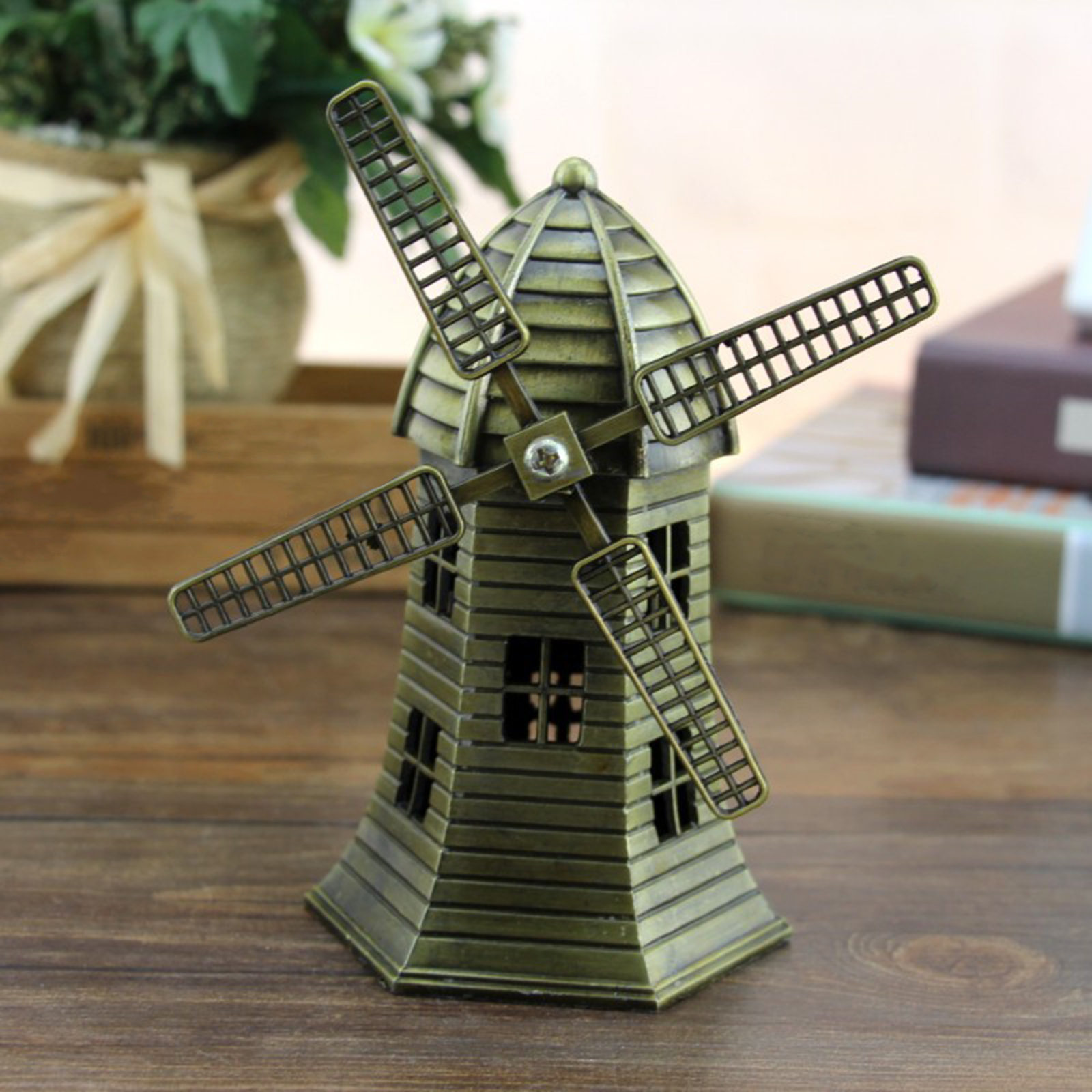 Retro Bronze Dutch Windmill Statue Living Room Gifts Party Desktop Ornaments