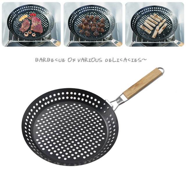 Removable Handle Perforated Pizza Pan, Detachable Handle With Perforated  Pizza Plate, Durable Iron Modern Frying Duck And Chicken Leg Pizza Making Pot  Pan, Portable Baking Outdoor Camping Grill Tray, Bbq Accessories 