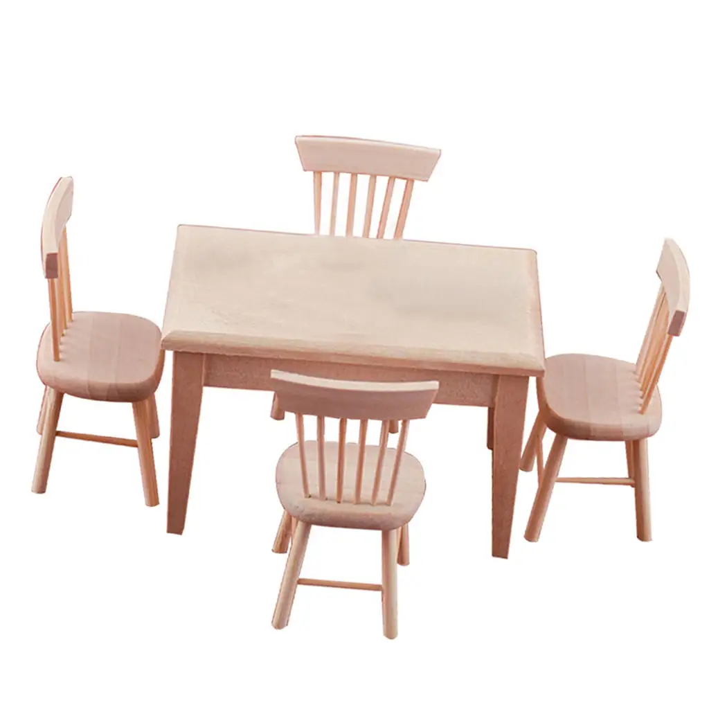 1/12 Scale Dollhouse Miniature Wood Dining Table And Chairs Sets Furniture