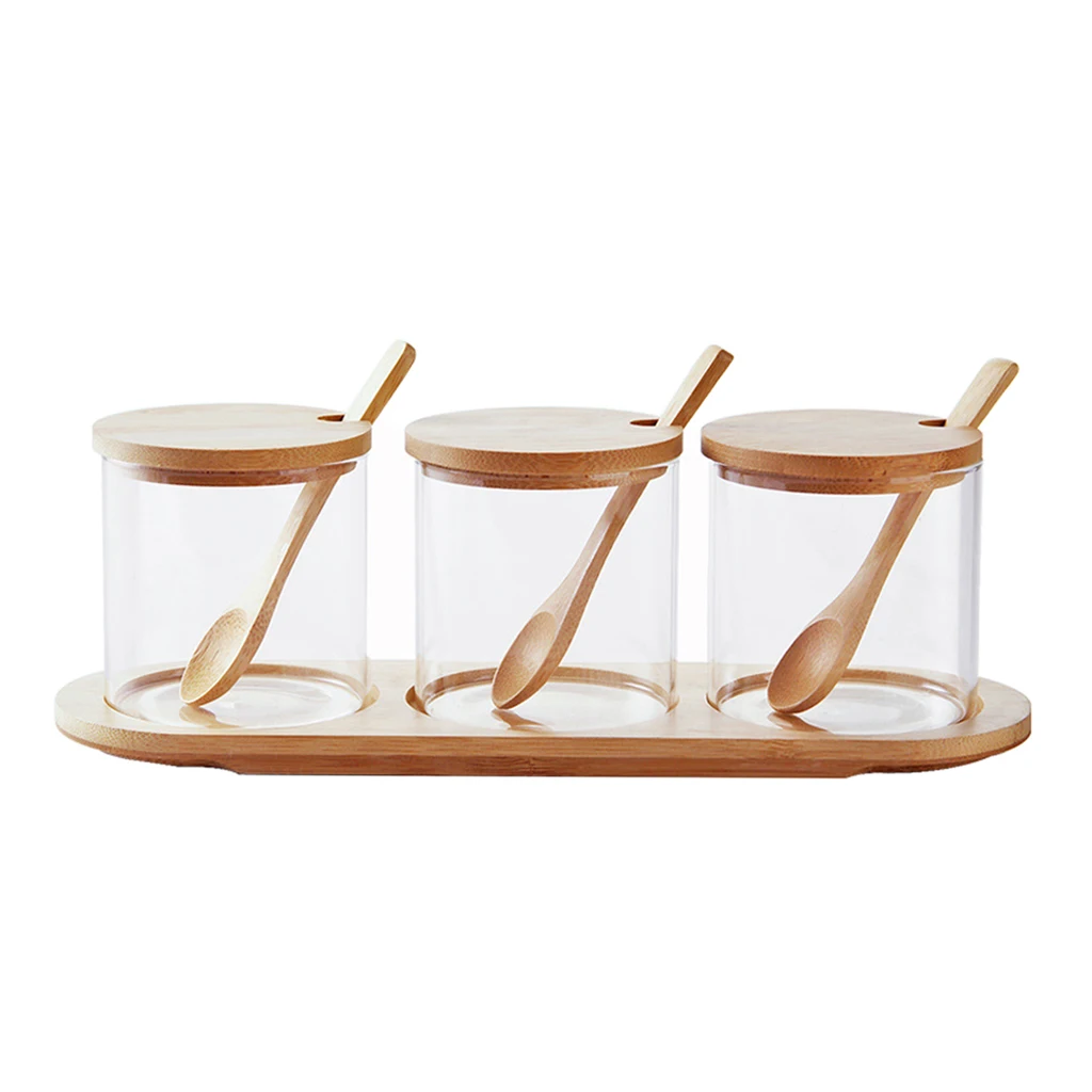 Kitchen Spice Storage Glass Jars Canister Set with Lids, Base Tray & Spoon, Salt Pepper Pots Coffee Organizer Bottle Kitchen Spice Storage Glass Jars Canister Set with Lids, Base Tray & Spoon, Salt Pepper Pots Coffee Organizer Bottle