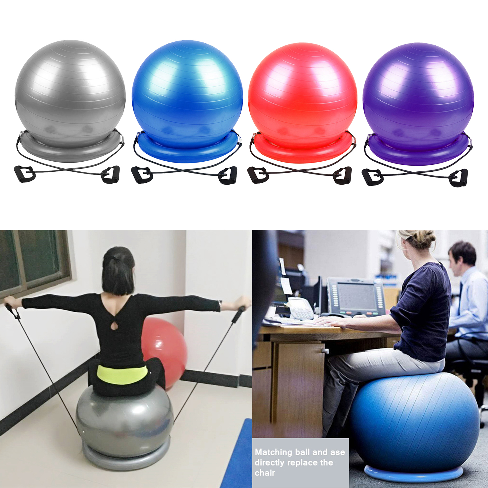 Exercise Ball with Attachable Resistance Bands and Removable Stability Base - Full Body Fitness Workout Equipment