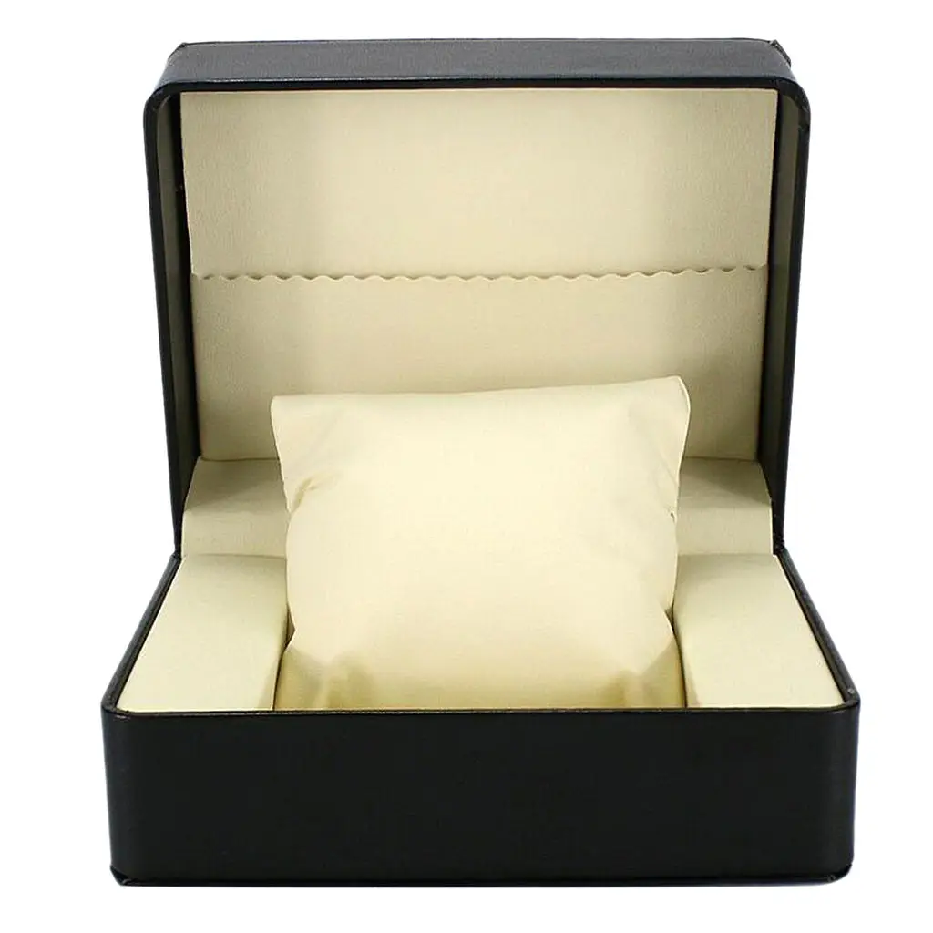 Black Portable Single Slot Wristwatch Box Leather Storage Case Organizer 14x11x7cm