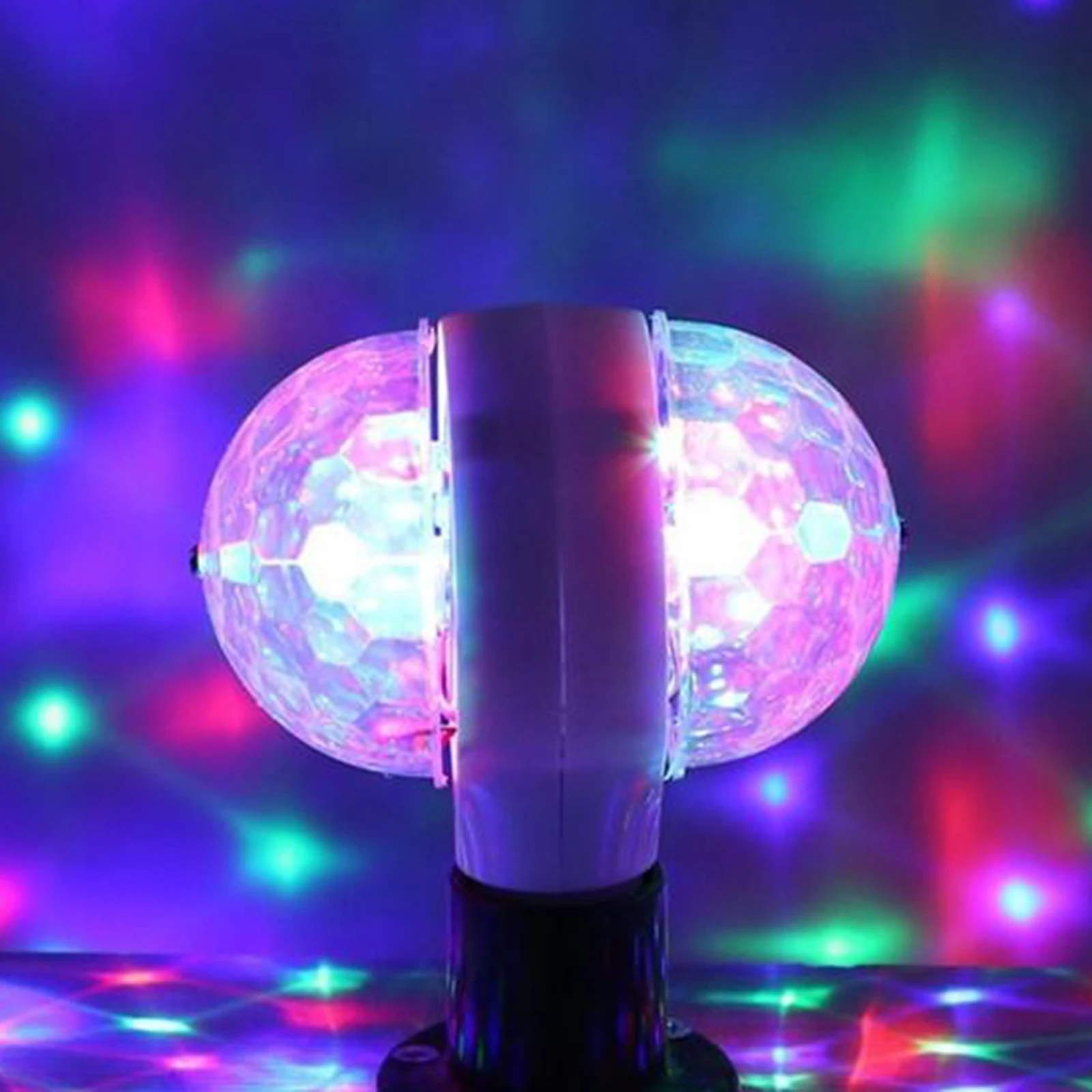 6W E27 LED RGB Dual Crystal Ball Rotating  Bulbs Disco Party Lamp