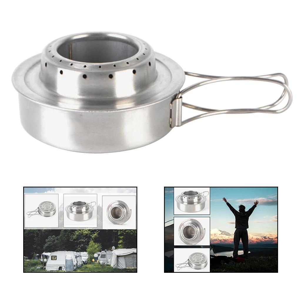 Compact Backpackers Alcohol Stove Portable Outdoor Ultralight Mini Burner, with Foldable Handle for Easy Moving