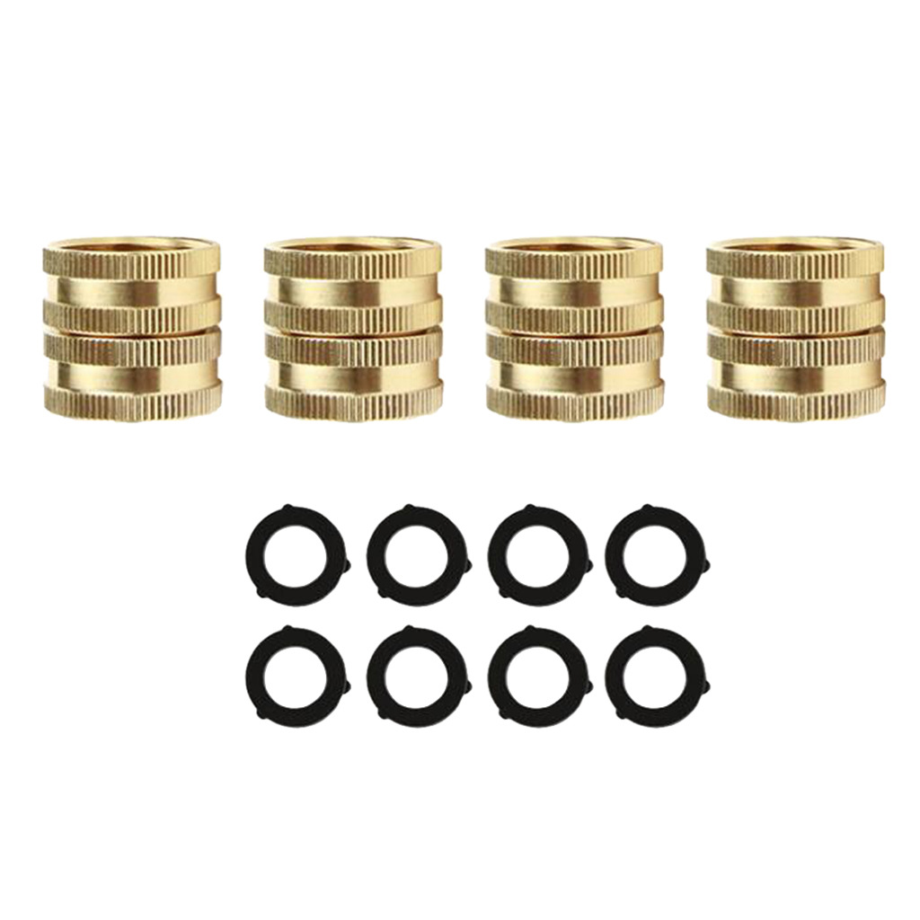 4pcs 3/4'' Brass Garden Hose Connector Adapter Double Female End Connector Fitting w/ 8 Washer