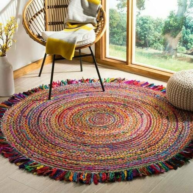 Natural shops wool rug, Bohemian circle rug, Turkish rug, Vintage rug, Handmade rug, Small rug, Tribal rug, Doormat rug, Rug 3.3 x 3.3 ft RA2916