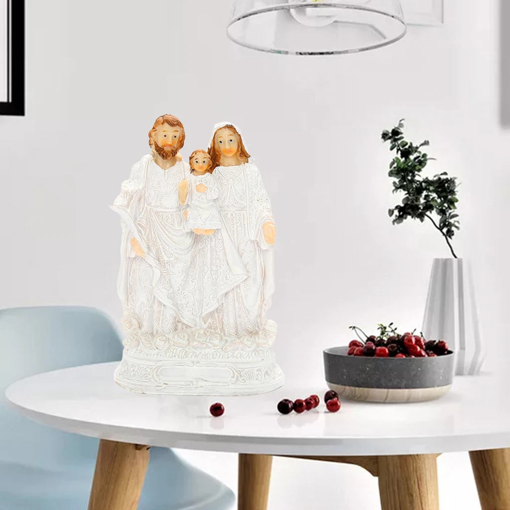 13.5cm Statue Holy Family Jesus Maria Jose Religious Figure Shelf Cabinet Desktop Sculpture Decoration