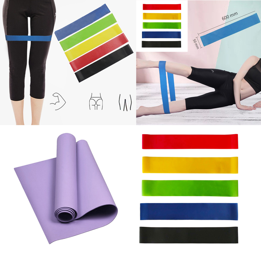 Yoga Mat Exercise Training Resistance Bands Set Latex Leg Exercising Loops Band