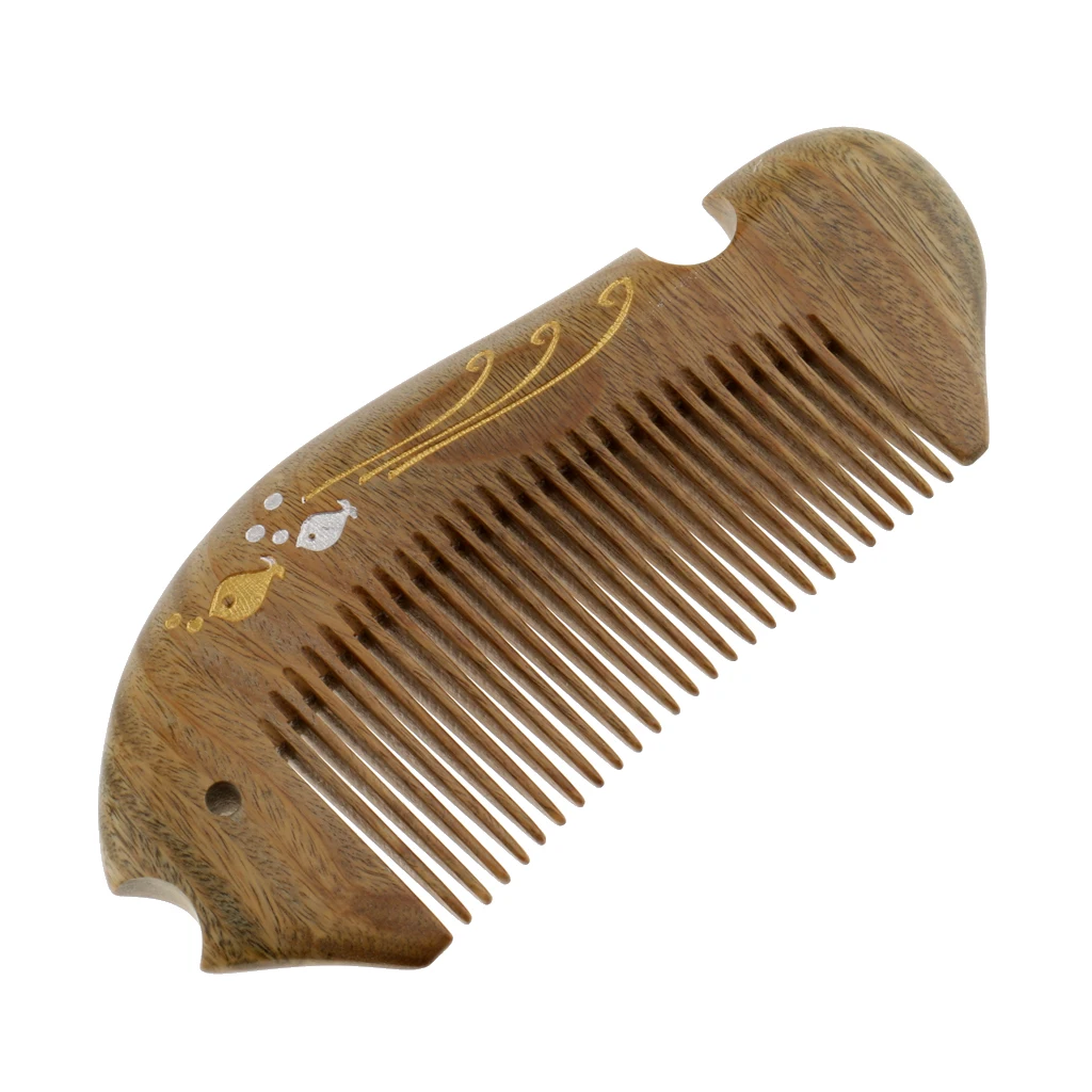 Handcraft Engraved Green Sandalwood Handmade Hair Comb Massage Hairbrush Pocket Size No Static