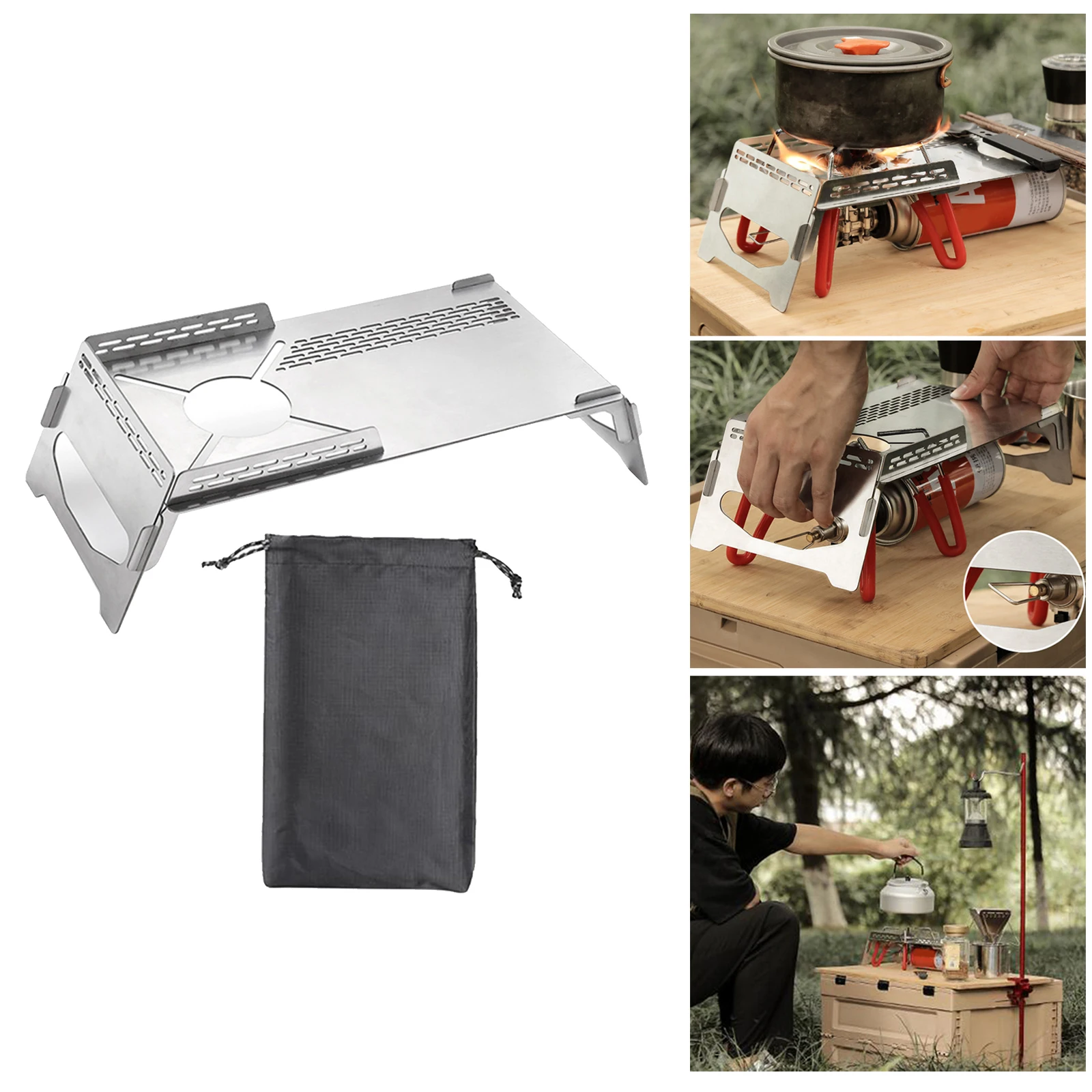 Outdoor Foldable Stove Table Camp Windproof Gas Stove Stand Heat Resistance Bracket Holder Desk Fishing Hiking Backpacking
