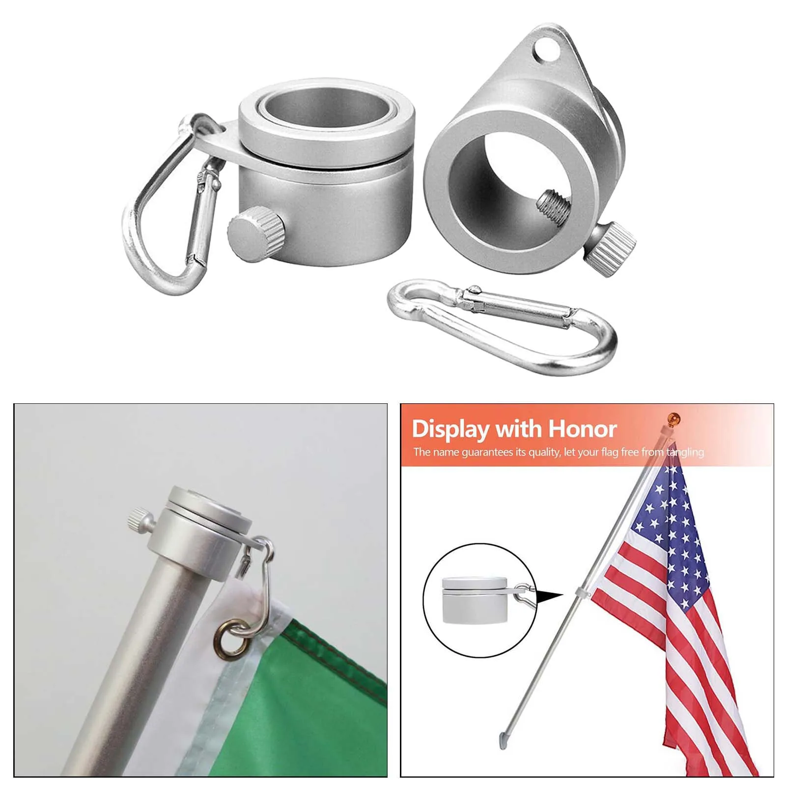 2/Set Flag Pole Rings Clip for 1 inch Dia. Mounting Ring Rotating Anti Wrap