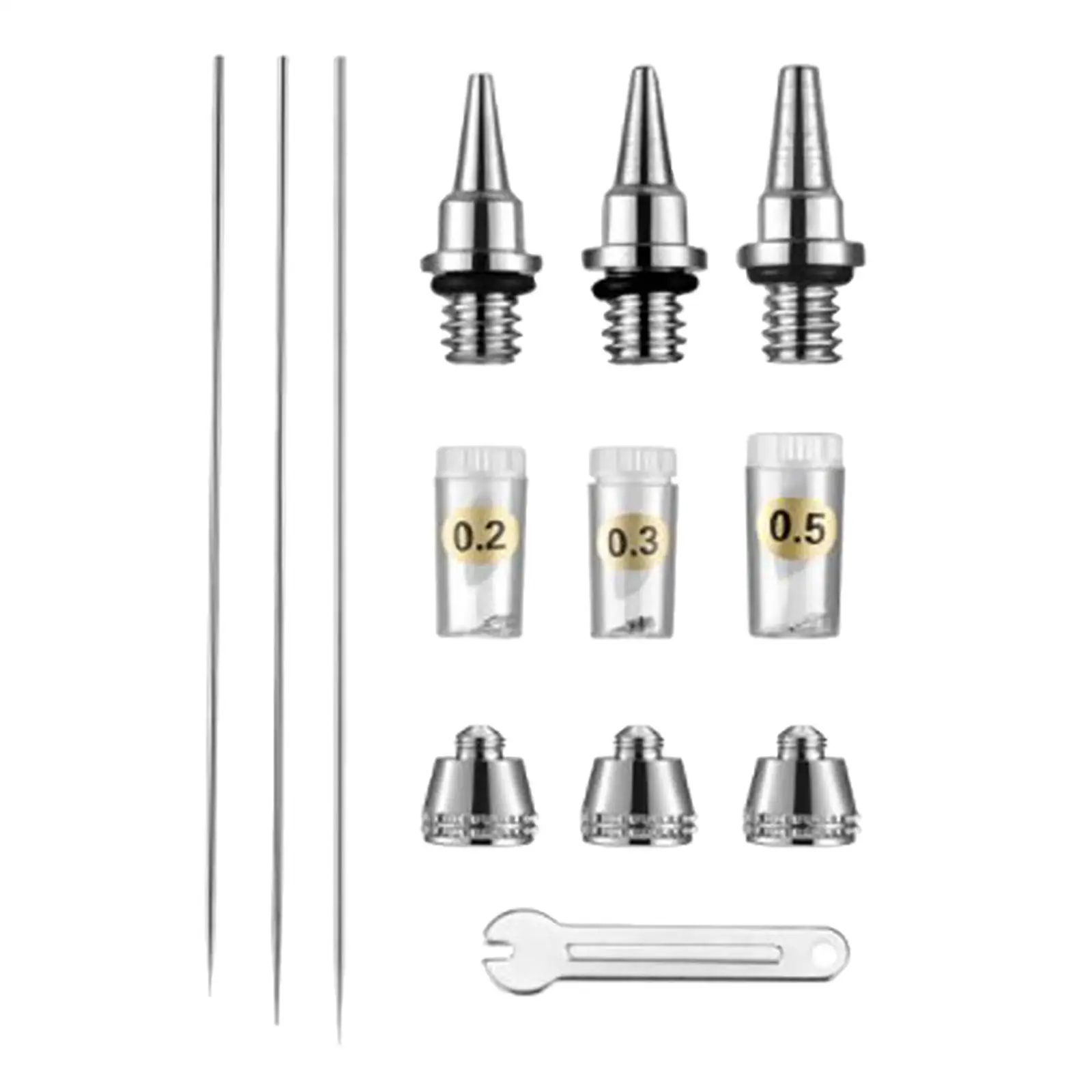10x Professional Airbrush Nozzle Kits Mini Wrench Airbrush Spare Parts Airbrush Nozzle Caps Replacement Parts