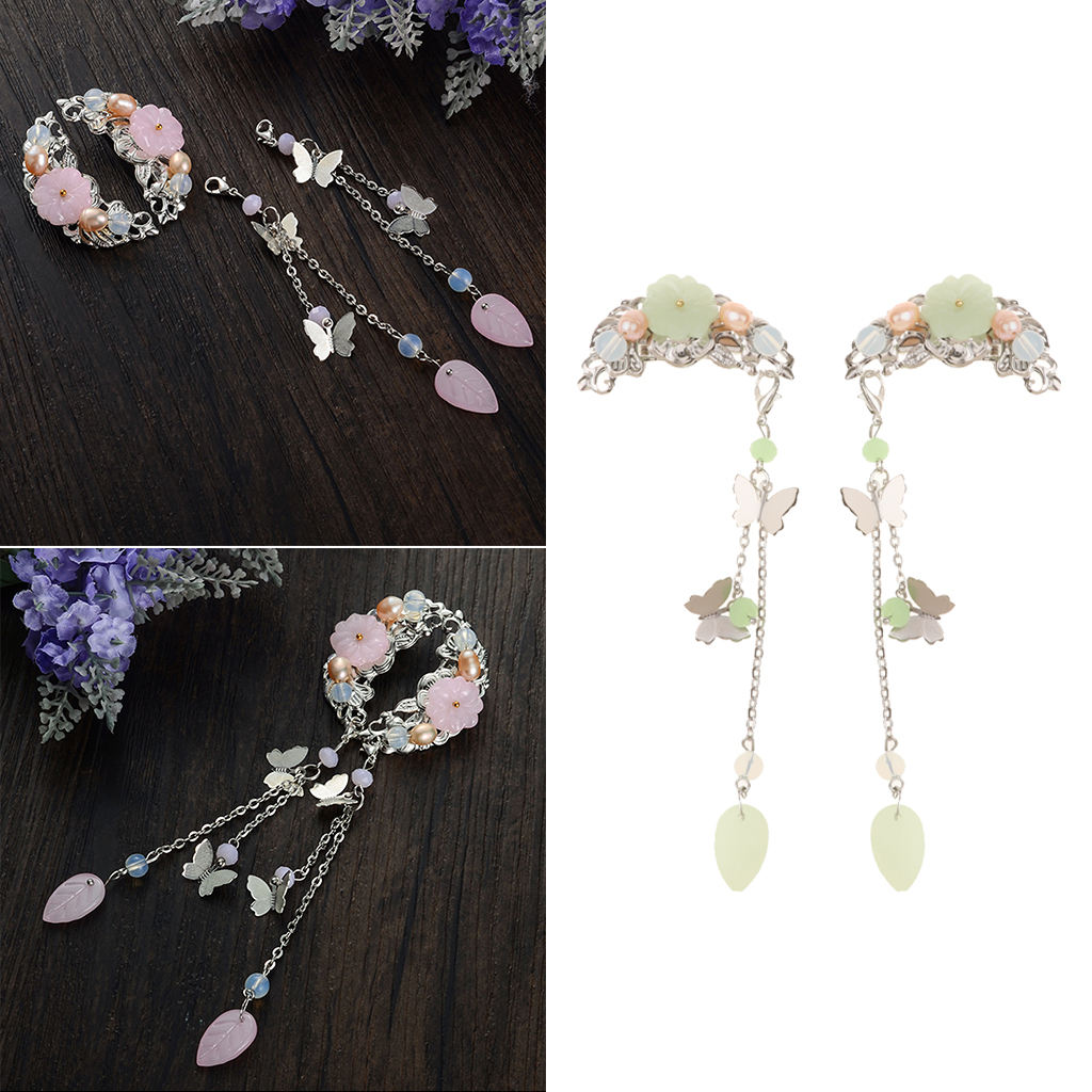 1 Pair Ethnic Barrettes Hair Pin Chinese Cosplay Flower Tassel Clip Classical Headdress Hair Stick Bridal Hair Clip
